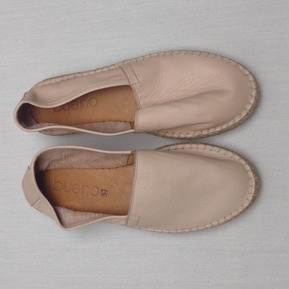Bueno Women's Light Pink Leather Round-Toe Slip-On Espadrille Flats